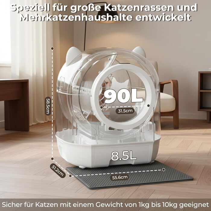 Автоматичний лоток для котів Devoko Katzenklo XXL з самоочищенням, радіокеруванням, великим об'ємом 90л, для кількох котів, антибактеріальний, без запаху