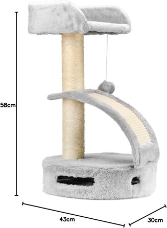 Дерев'яний комплекс для котів AQPET Panama 58 см сірого кольору з когтеточкою та ігровим майданчиком