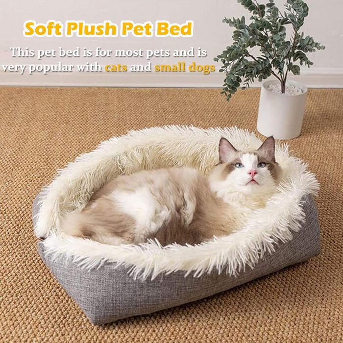 М'яке ліжко для котів, 60x45 см, плюшеве, для котів та маленьких собак, 2 в 1, тепле гніздо, ліжко-мішок, ковдра для котів, миється, зручне, 61x51x3 см