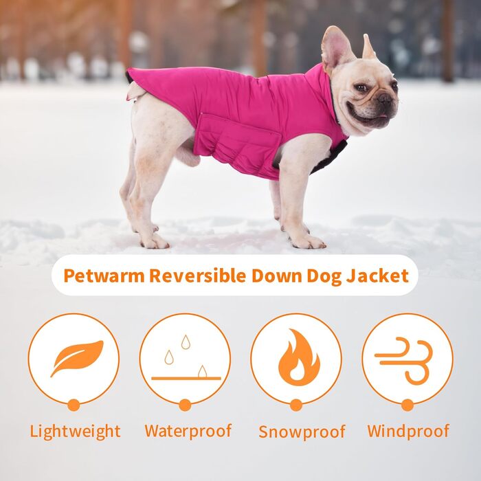 PetWarm Зимовий пуховий жилет для собак, двосторонній, водонепроникний, для маленьких, середніх та великих собак, справжній пух для максимального тепла та захисту від холоду, розмір Small (упаковка 1)