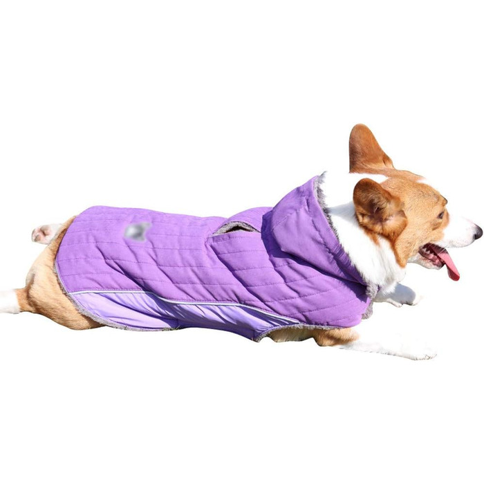 Зимова куртка для собак, теплий пуховик, костюм для собак, повсякденний одяг для тварин, тепла жилетка з капюшоном, L (53-60 см), фіолетовий