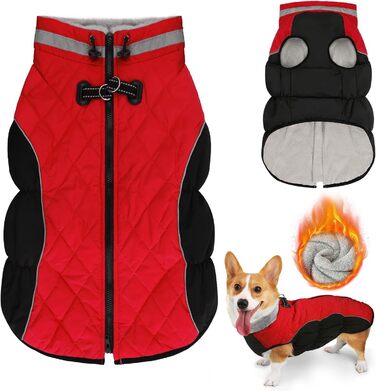 Зимова куртка для собак, водовідштовхувальна, тепла, м'яка, вітрозахисна. Куртка для собак з кріпленням для повідка, світловідбиваючі елементи, застібка-блискавка, регульована блискавка для маленьких та середніх собак (зелена, червона, XL)