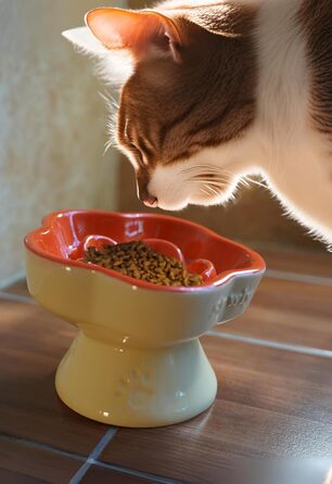 Миска для повільного годування домашніх тварин, керамічна, нахилена, для котів та маленьких собак, запобігає блювоті та удушенню (Рожева), (Оранжева/Захід сонця у вигляді зигзага)