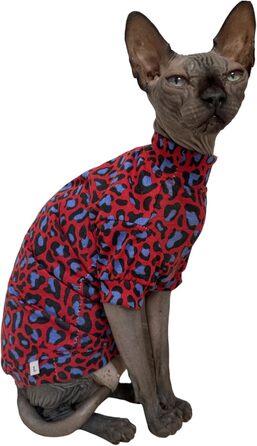 Футболка для собак Sphynx, бавовна, без хутра, круглий комір, леопардовий принт, розмір L (3,5–4,5 кг), синьо-червоний леопардовий принт