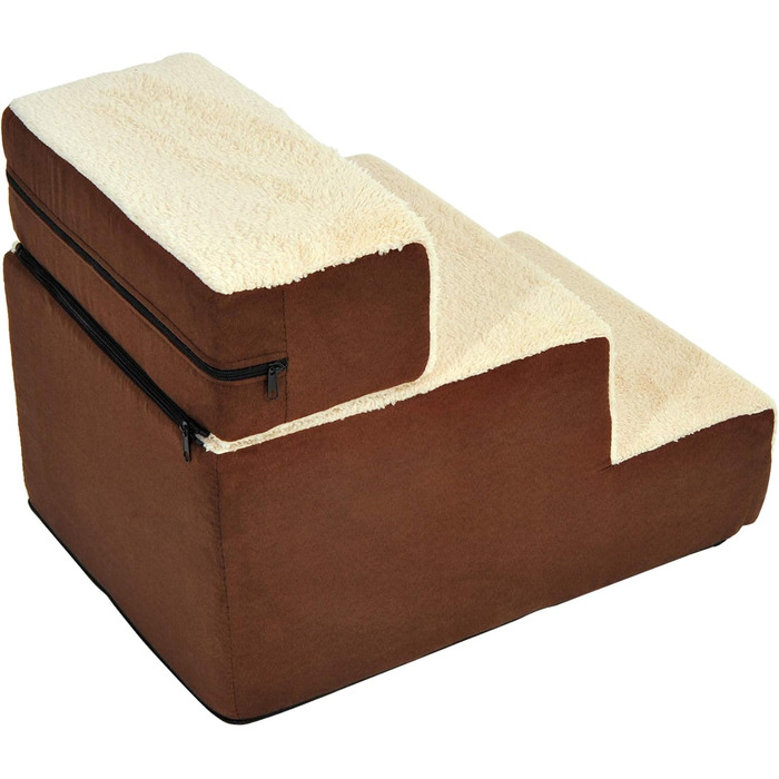 Драбинка для собак і котів PawHut, 3 сходинки, плюшева, беж, 54x40x39 см