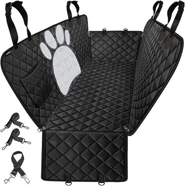 Захисна підстилка для собак у машину ALLSOPETS – водовідштовхувальна, неслизька, з сіткою, ременями безпеки та кишенькою для авто, SUV, вантажівка (антрацит, чорний)