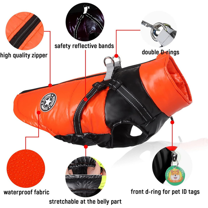 Водонепроникна зимова куртка для собак та котів SMALLLEE_LUCKY_STORE, оранжевого кольору, розмір M