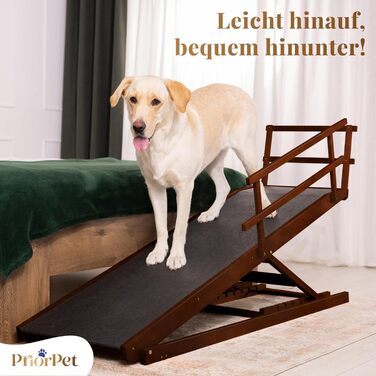 Східці для собак до ліжка з поручнями - для великих собак до 90 кг - регульована висота до 94.5 см - ширина 49,5 см - складані - антиковзні ручки - береза - натуральний колір (волоський горіх)
