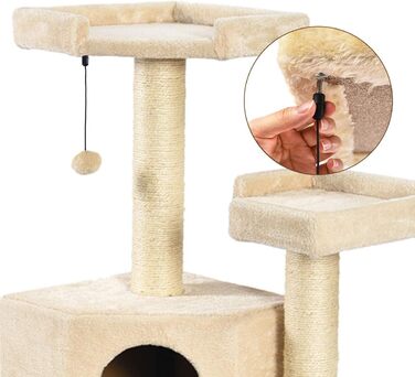 Дряпак для котів Amazon Basics з тунелем і стовпчиком, X-Large, 48×48×109 см, бежевий