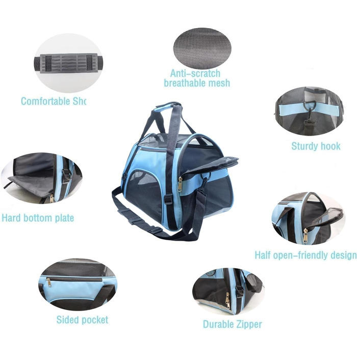 Переноска для котів та собак, м'яка, портативна, складана, бірюзова (Mittel-Blau)