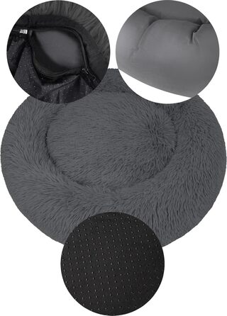 Кругле ліжко для собак Normani - ергономічне, з високим бортиком, 80 см x 80 см x 24 см, колір антрацит