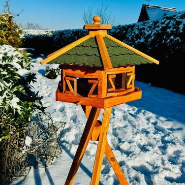 Велика шестигранна годівниця для птахів Vogelfutterhaus XL з підставкою, коричнева/зелена