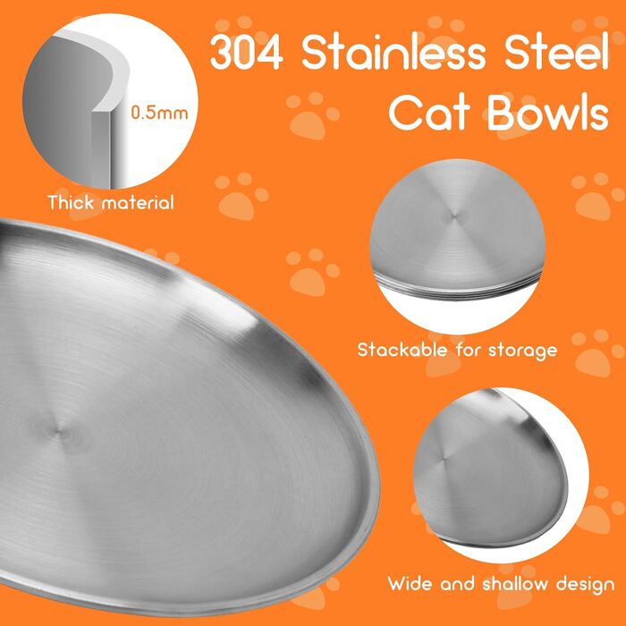 Набори мисок для котів та дрібних тварин Elisabe Katzennapfe (6 шт.) з нержавіючої сталі, 17 см, антиковзний, проти втоми вусів