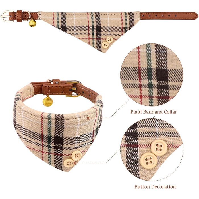 Нашийник для собак, цуценят та котів, комплект з 3 шт., з бантиком та дзвіночком, 9''-11.5'', Бежевий