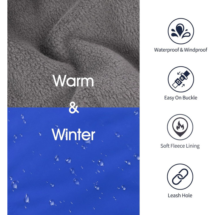 Зимовий теплий куртка для собак IECOii з флісу, водонепроникний, з регулюванням, для маленьких, середніх та великих собак