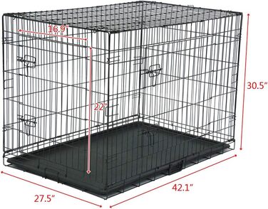 Клітка для собак 42' - складана переноска для собак, металева переноска з 2 дверцятами, переноска для автомобіля, переноска для тварин, переноска для собак з піддоном