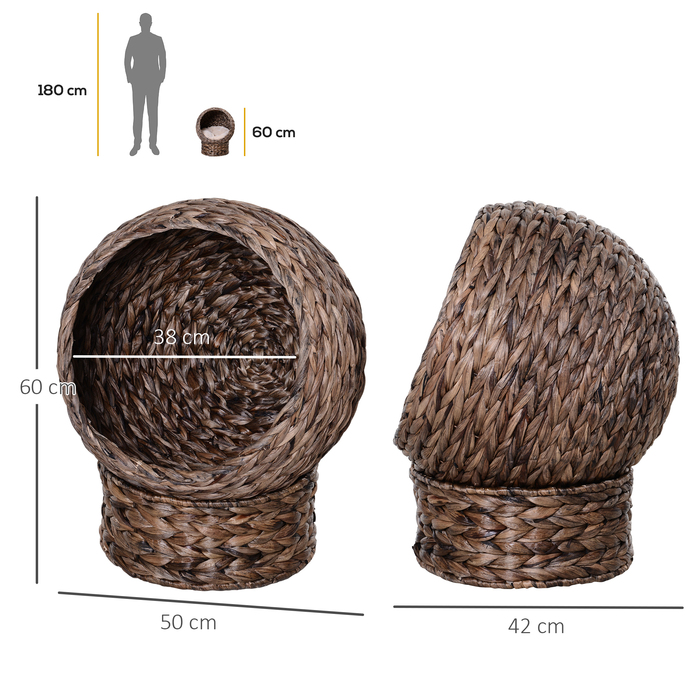 PawHut Rattan Cat Basket затишна котяча печера з водяного гіацинта темно-коричневого кольору 50x42x60см ідеально підходить для вітальні