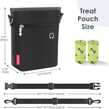Лекарства для собак з магнітною застібкою, сумка для дресирування собак з знімною внутрішньою кишеню, багатофункціональна сумка для ласощів для собак зі змінним дозатором відходів, сіра (чорна)
