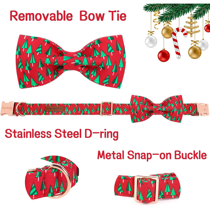 Ошатний собачий нашийник з метеликом Unique Style Paws, регульований, для собак та котів (L, ялинка)