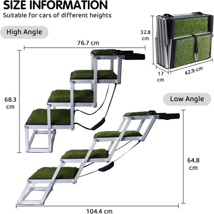 Східці для собак SDLDEER в автомобіль, 4 сходинки, складна рамка, допомога для завантаження, сумісні з усіма авто, регульована висота, вантажопідйомність до 80 кг, висота 64-68 см