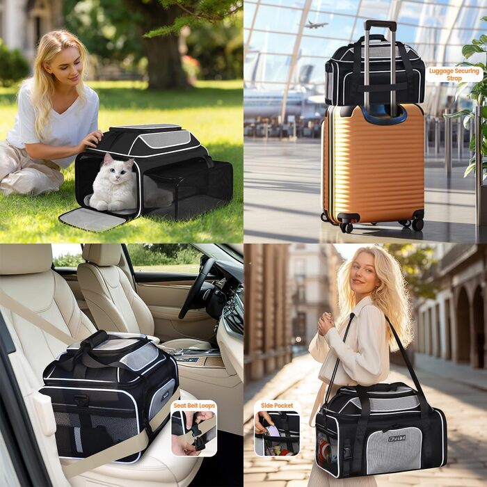 Транспортувальна сумка для домашніх тварин Petskd з розширенням та колесами, 48,3 x 33 x 22,9 см, схвалена Southwest Allegiant Airlines, м'яка переноска для собак до 6,8 кг та котів до 9 кг, фіолетовий колір (чорний)