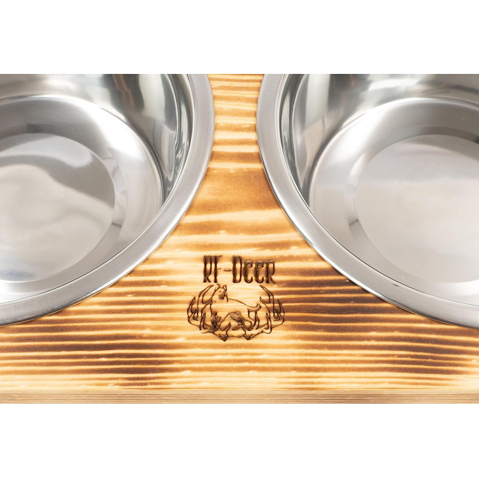 Диспенсер для корму для собак RF-Deer з дерева з 2 нержавіючими мисками, піднятий годівниця для собак, миска для котів, миска для собак, бар для собак, годівниця для котів, легко миється, 48x26x13 см, великий