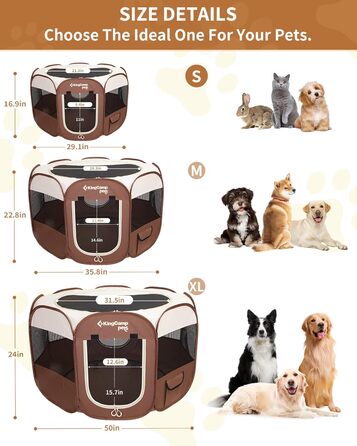 КінгКемп Переносний вольєр для собак, вольєр для цуценят, складаний вольєр для домашніх тварин, собачий намет з сумкою, для використання в приміщенні та на вулиці, знімний блискавкою низ, розмір S, хакі