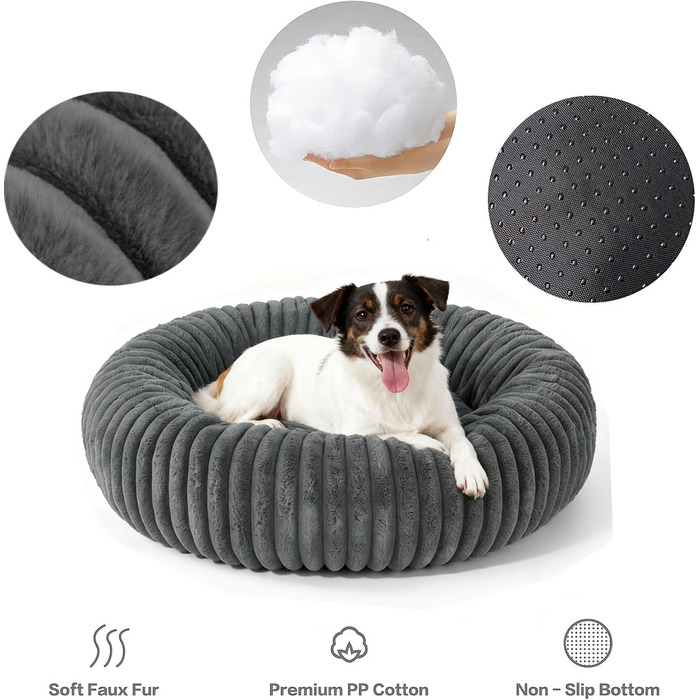М'яке ліжко для домашніх тварин: ліжко для собак, ліжко для котів, кругла форма, пончик, корзина для собак, подушка для котів, ліжко для кошенят, тепле місце для сну, сірий колір, діаметр 60 см