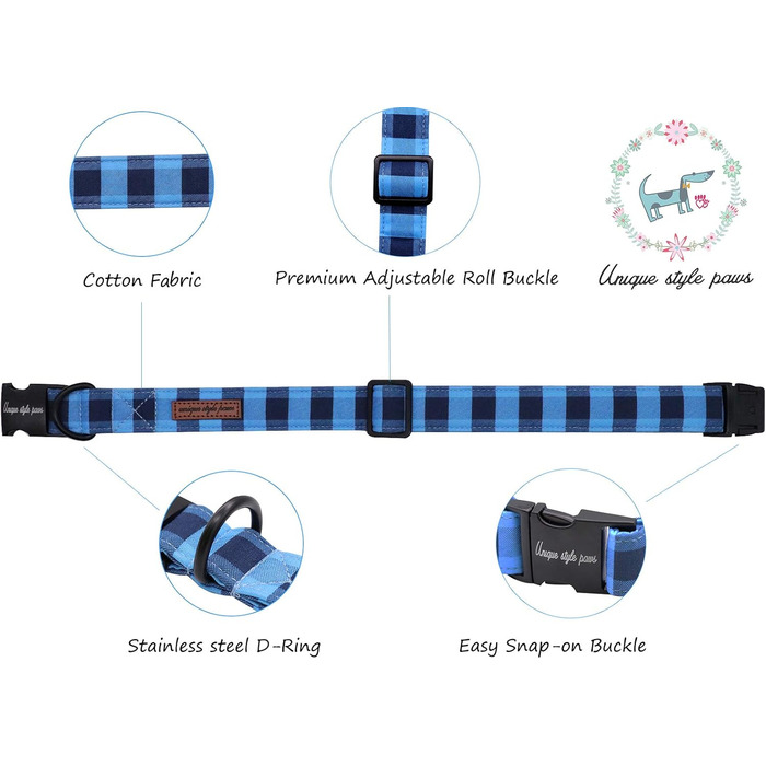 Елегантне нашийник для собак Unique Tyle з знімною метеликом, чорний/блакитний, XX-XL