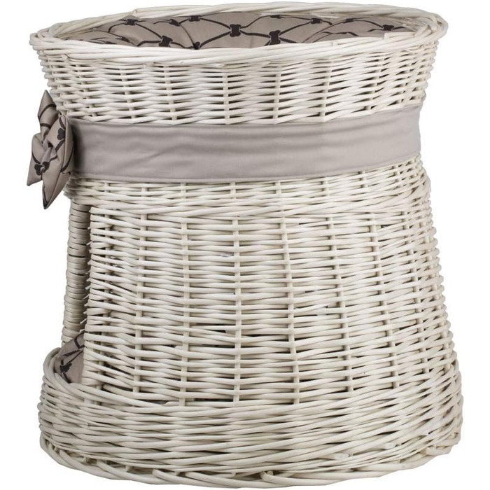 Кругла котяча хатинка e-wicker24 з плетеної лози, двоярусна, з подушкою та стрічкою, котячий турнік (кремово-бежевий)