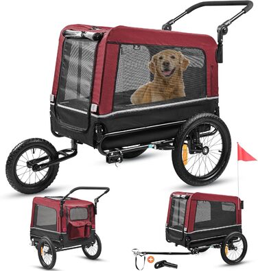 Універсальний візок для собак 3-в-1: велосипедний причіп, візок-качалка, біговий візок, 240 літрів, подвійна підвіска, складаний (Червоний)