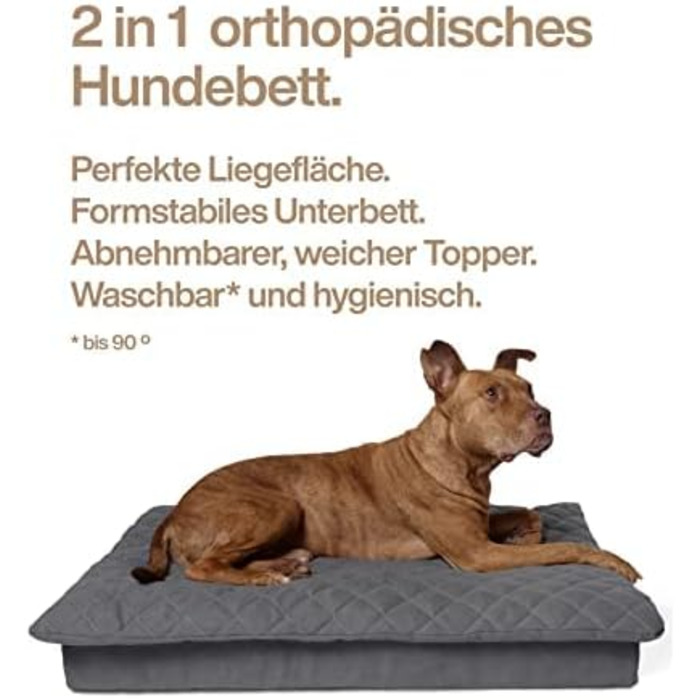 Велике собаче ліжко XXL 120см сірого кольору з знімним топером, стабільне та зручне. Собачий килимок для подорожей, можна прати при 90°C, для великих та середніх собак (XXL 120x80x12см, Антрацитовий сірий)