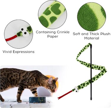 Іграшка для котів Andiker: плюшева котяча змія, 111.8 см, 2 шт. Інтерактивна іграшка для котів та кошенят, довга, легка