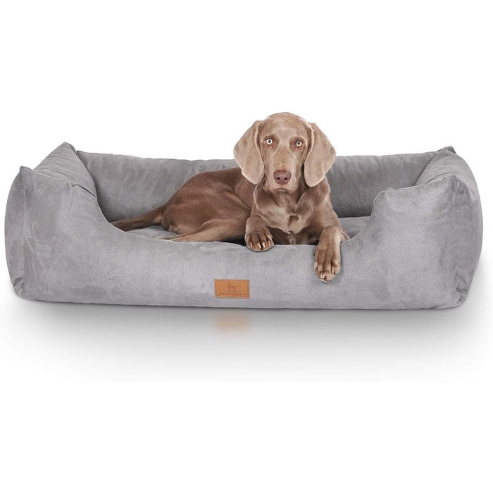 Кнуффельвуфф лежанка для собак Dreamline з велюру XXL, 120 x 85 см, сіра - знімний чохол - легко мити - для великих, середніх та маленьких собак, сірий, L 120 x B 85 x H 25 см