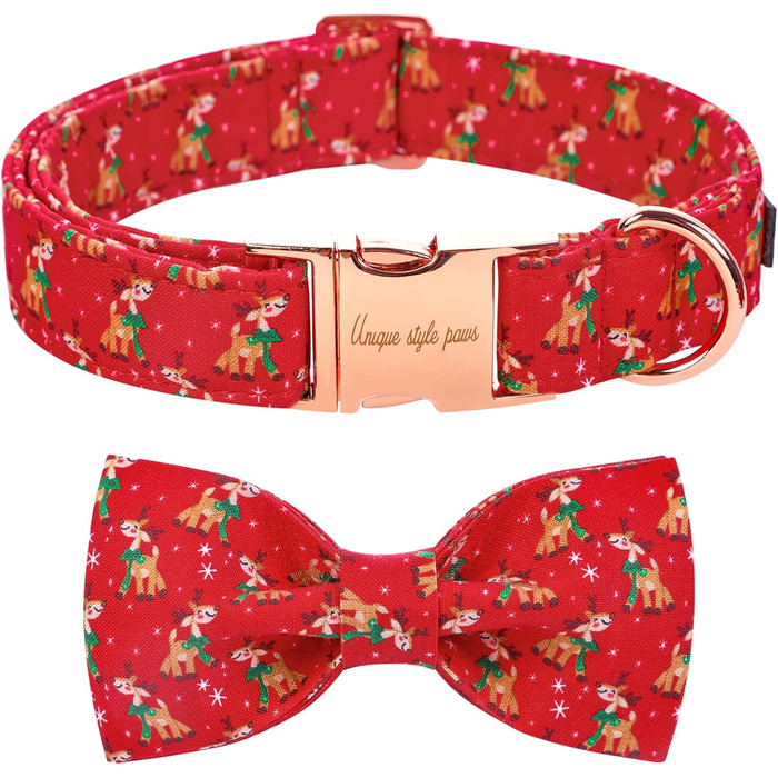 Нашийник для собак Unique Style з знімною метеликом, для малих, середніх та великих собак, регульований XXS-XL (S (1 шт), Олень на Різдво)