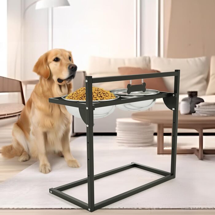 Підвищена годівниця для собак Eaninaz з регулюванням висоти, нахил 10°, 2 нержавіючі миски (1,5 x 2) та безпечна килимок, стабільний підставник для миски (XL)