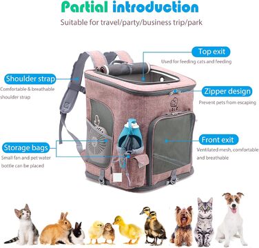 Рюкзак для собак та котів PETCUTE, складаний, з знімним килимком, дихаючий, з регульованими ременями, для подорожей (рожевий)