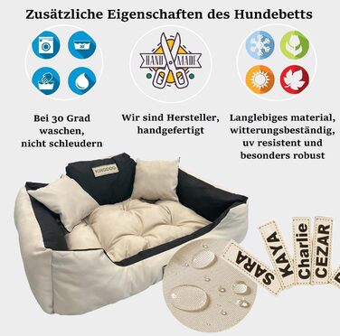Крісло-ліжко для собак великих порід King Dog, велике, миється, з іменем, водонепроникне, силіконова наповнювач (Бежевий, 100 x 75 см)