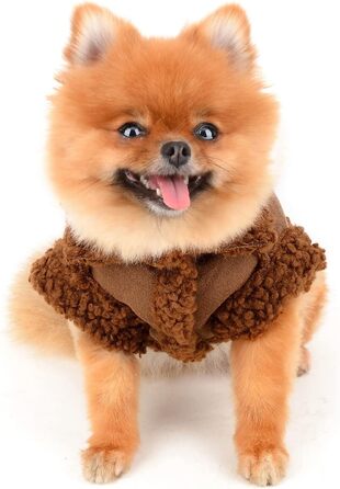 Теплий зимовий одяг для тварин з флісовою підкладкою: куртка для собак та котів, з кільцем для повідка, для чихуахуа, йоркширського тер'єра, коричневий (M)