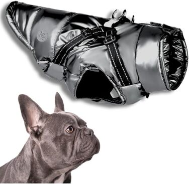 Водонепроникна куртка для собак 2-в-1 зі вбудованим шлейкою – зимова куртка з відбиваючими елементами для собак маленьких, середніх та великих порід – вітронепроникна, зручна та легка у догляді, сіра, розмір S