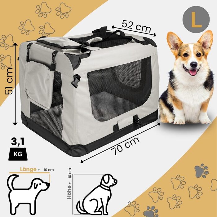 Складана переносна переносна сумка-переноска для собак та котів Petigi (кремовий, L 70x52x51 см)