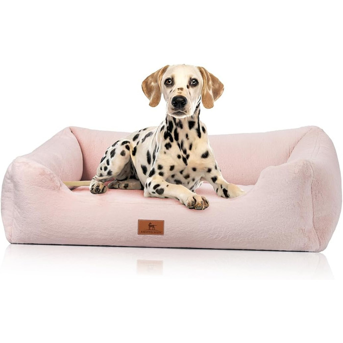 Ортопедичне ліжко для собак Knuffelwuff з м'якого штучного хутра, розмір M-L, 85 x 63 см | Знімний чохол | Практичне прання | Для великих, середніх та маленьких собак (рожеве)