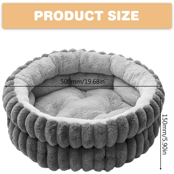 М'яке ліжко для котів та маленьких собак, кругле, з неслизьким дном, сіре (50x50x10 см)