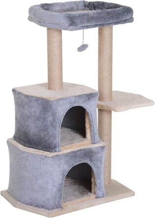 Дряпак для котів PawHut, котячий будиночок з сизалем, сірий, 60x40x92 см