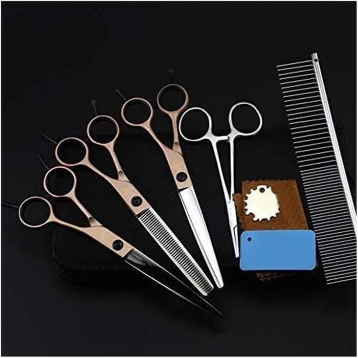 Набір професійних ножиць для собак, набір ножиць для грумінгу собак, вигнуті ножиці, чохол для шкіри, професійний набір ножиць для догляду за шерстю домашніх тварин