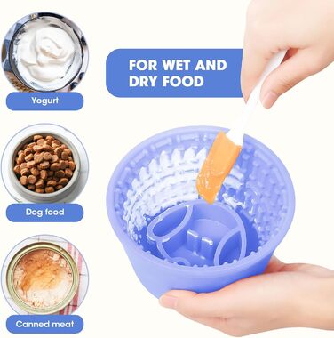 Повільна годівниця для собак, силіконовий лежак для собак, миска для їжі з лежаком, нековзна миска з присосками, миска для собак середніх та великих порід з лопаткою та щіткою, легко миється, блакитна