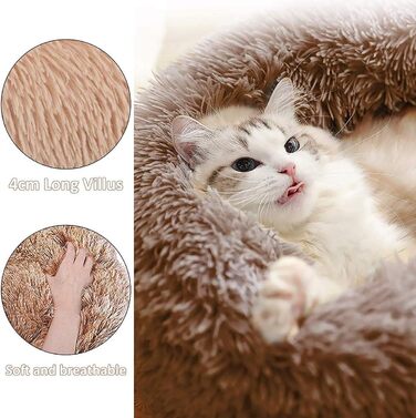 Кругле ліжко для собак та котів, велике, 100 см, коричневе. М'яке, плюшеве ліжко для великих та середніх собак.