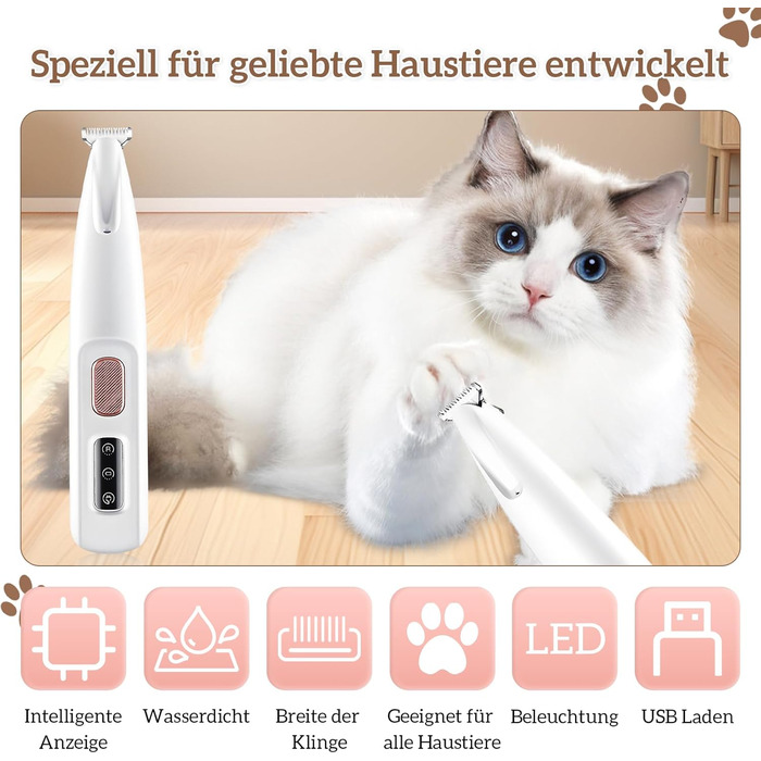 Тример для собак 3-в-1 електричний, вологостійкий з LED-підсвічуванням, тихий, для грумінгу лап, очей, вух, обличчя та тіла