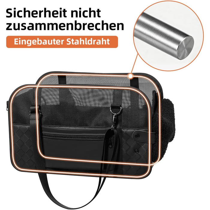 Транспортна сумка для собак та котів: переноска для тварин до 6 кг, з підстилкою та сталевим каркасом, чорна