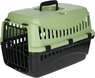 Kerbl Pet Transportbox Expedion: переноска для тварин 45x30x30 см, для котів, собак, кроликів до 10 кг, пластик, зелено-сіра